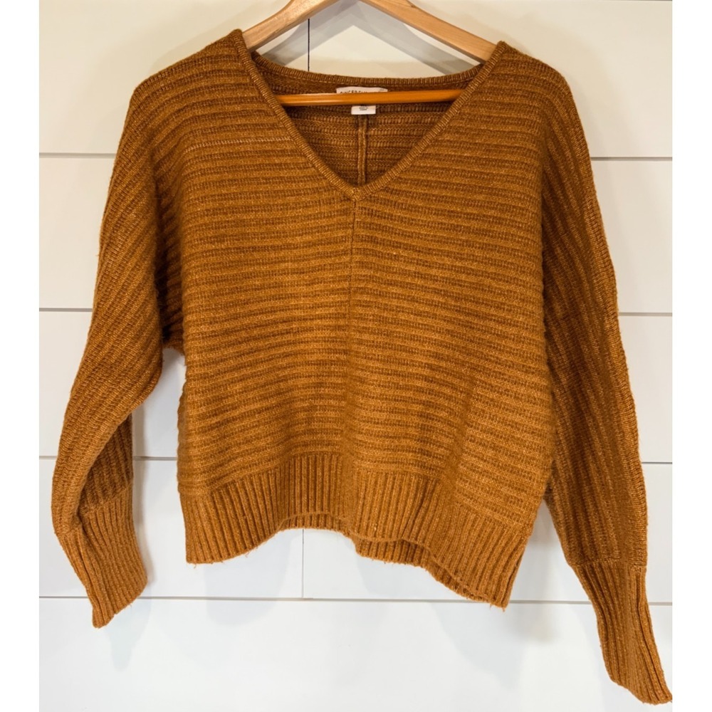 Sincerely Jules Gold Copper‎ Textured Knit Pullover Sweater V-Neck Long Sleeve L